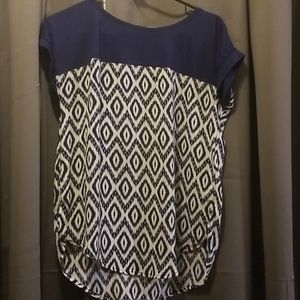 Rewind blue with black and white pattern